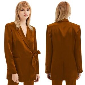 NWT Lattelier Tie Waist Silky Oversized Cocktail Formal Longline Wrap Blazer